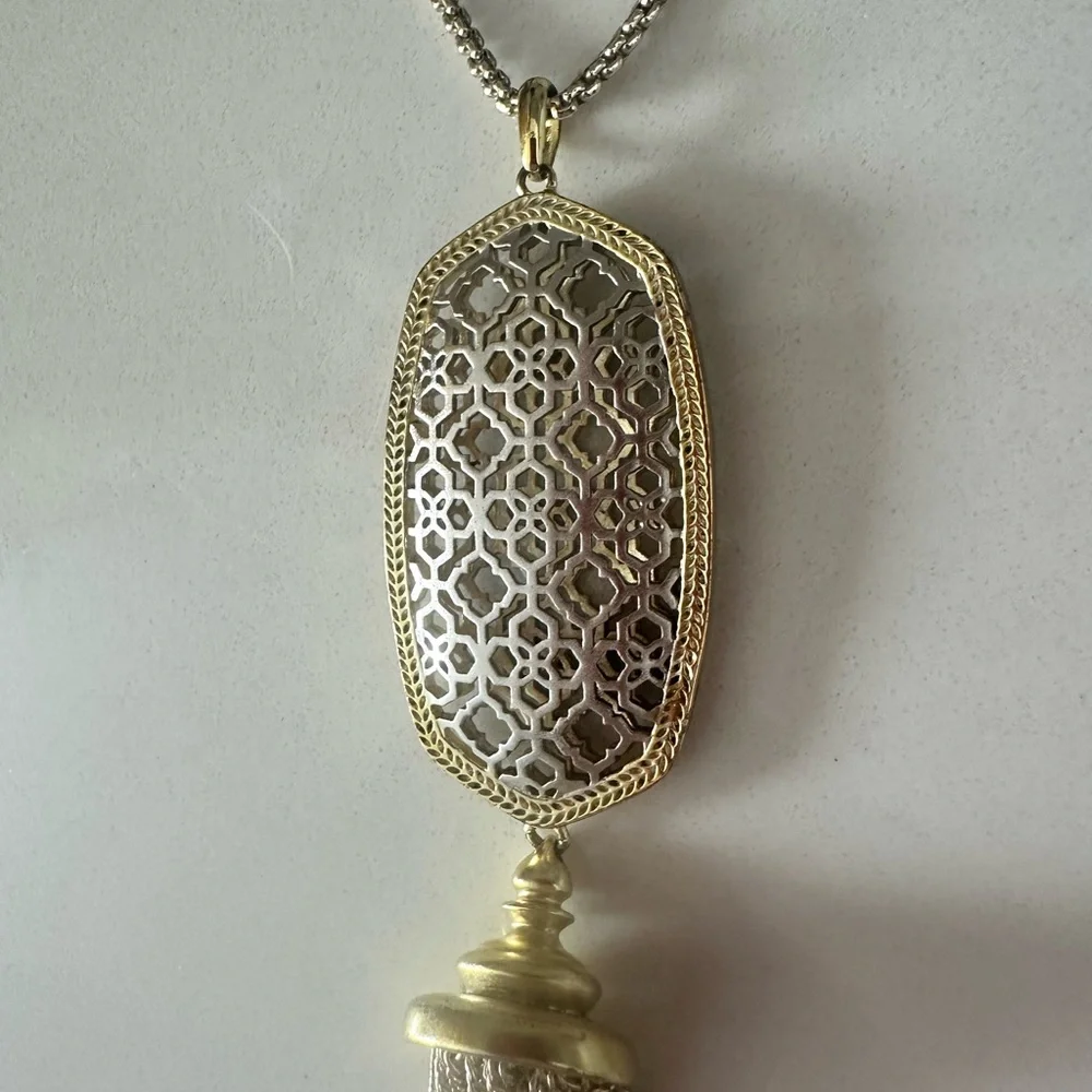Kendra Scott Rayne Gold and Silver Two Tone Filigree Long Fringe Necklace